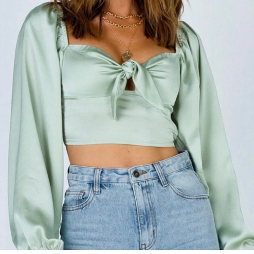 Princess Polly Ester crop top mint green Size 4